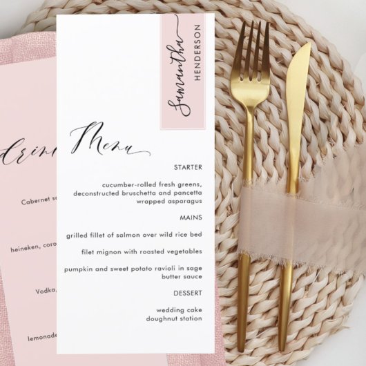 Menu Dusty Rose Nom du client Mariage Nourriture et boi