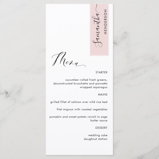 Menu Dusty Rose Personalized with Guest (Devant)