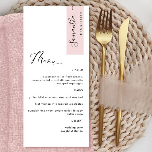 Menu Dusty Rose Personalized with Guest
