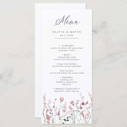 Menu Dusty Rose rose Fleur Fleur Fleur Mer Mariage Flor (Devant / Derrière)