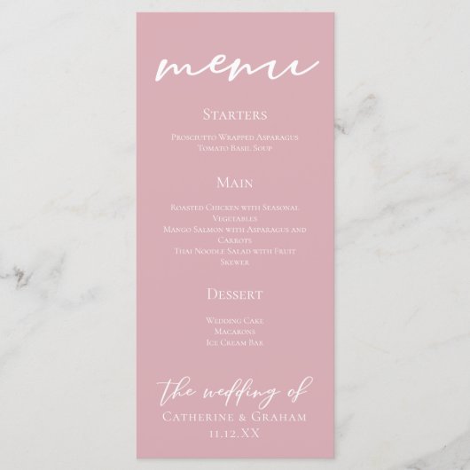 Menu Dusty Rose rose Typographie Mariage Dîner (Devant)