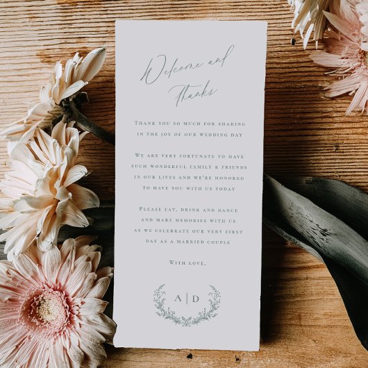 Menu Dusty Sage Wedding Day Welcome and Thank you Card