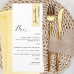 Menu Dusty Yellow Personnalisé avec nom d'hôte Élégant<br><div class="desc">Pourquoi passer à l'endroit cartes et cartes de menu quand vous pouvez avoir un élégant menu tout-en-un élégant personnalisé avec chaque nom d'invité! Contemporain, simple et élégant design avec belle calligraphie manuscrite moderne. Baguette en haut à droite dans un beau ton jaune poussiéreux avec nom d'invité en noir. Retour dans...</div>