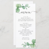 Menu Eau-couleur eucalyptus. Mariage de script élégant (Devant / Derrière)