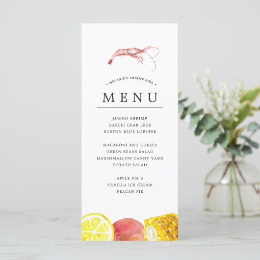 Menu Ébullition de crevettes | Gris sur le thème de l'é (Debout devant)