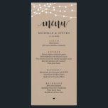 Menu Éclairage À Chaîne Brown Kraft Mariage Eloping Dîn<br><div class="desc">Kraft Brown Rustique moderne,  String Lights Mariage Elopement Diner Carte Menu. Customisez facilement et personnalisez-vous selon vos besoins,  et vos invités de dîner seront ravis quand ils verront ce menu de dîner parfait et élégant.</div>