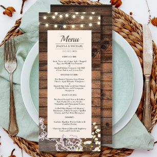 Menu Éclairage de mariage en bois de grange rustique et
