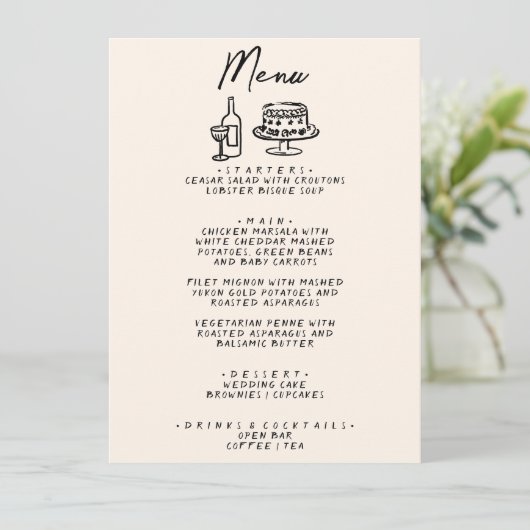 Menu Ecrit main dessiné Retro Quirky Unique Mariage (Debout devant)
