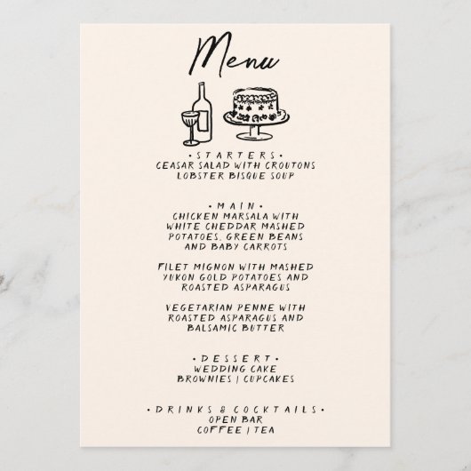 Menu Ecrit main dessiné Retro Quirky Unique Mariage (Devant)