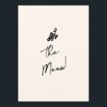 Menu Ecrit main dessiné Retro Quirky Unique Mariage<br><div class="desc">Un menu rétro moderne et branché, noir et blanc, mariage biscornus. Ce qui présente le design modèle chic de crémeux laiteux arrière - plan et de la typographie manuscrite noire. Avec bouteille à la main et verre de champagne et gâteau à l'avant et gripes à l'arrière A Parfait et assorti...</div>