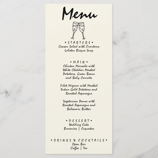 Menu Ecrit main dessiné Retro Quirky Unique Mariage (Devant)