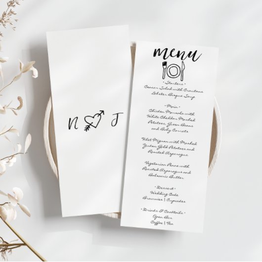Menu Écrit main dessiné Scribble Quirky Mariage unique