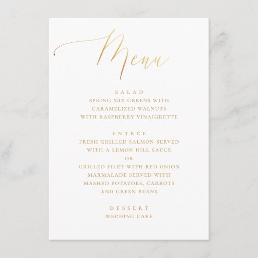 Menu Écriture dorée formelle | Mariage élégant minimali (Devant)