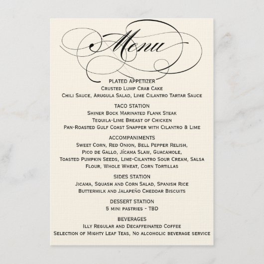 Menu Écriture Élégante - Noir/Blanc Cassé (Devant)