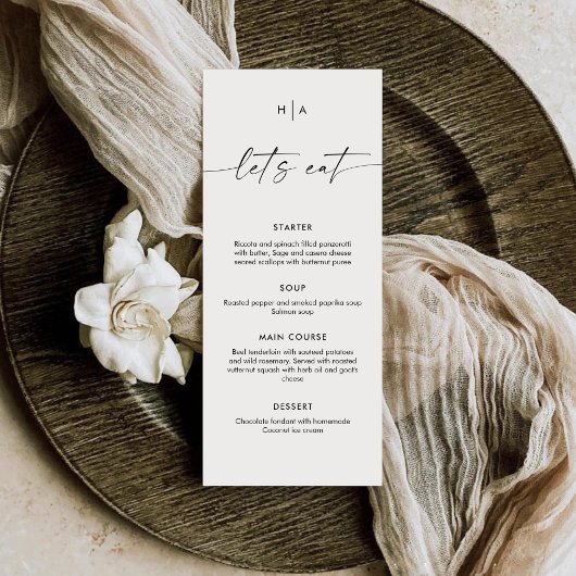 Menu Écriture manuscrite élégante avec monogramme pour 