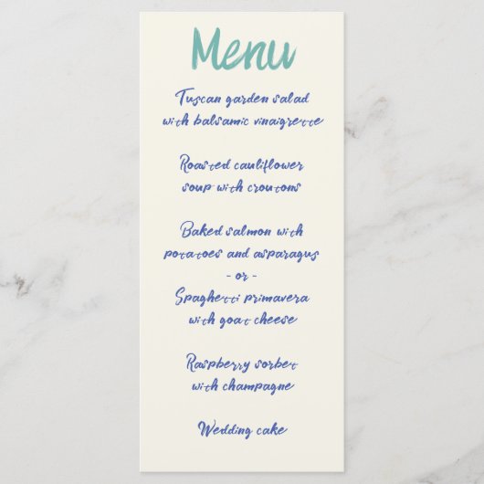 Menu Écriture manuscrite Gras Retro Vert Mariage bleu (Devant)