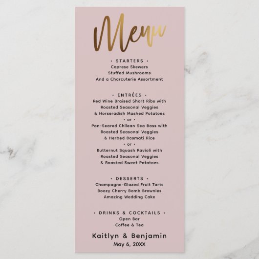 Menu Écriture manuscrite minimale or Typographie Rose d (Devant)