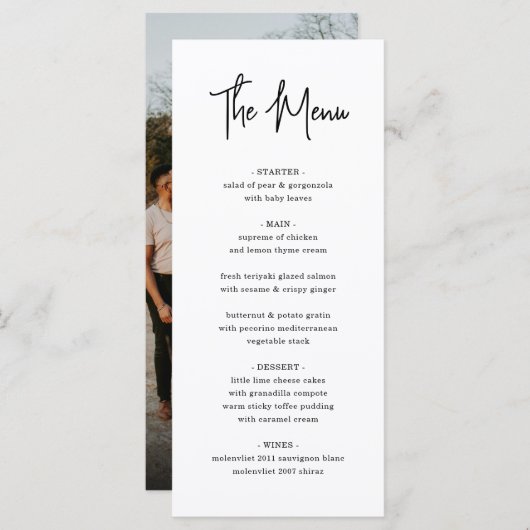 Menu Écriture manuscrite minimaliste moderne Mariage ph (Devant / Derrière)