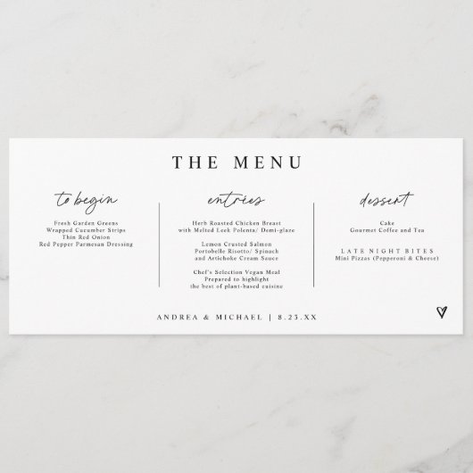 Menu Écriture manuscrite moderne Coeur Mariage horizont (Devant)