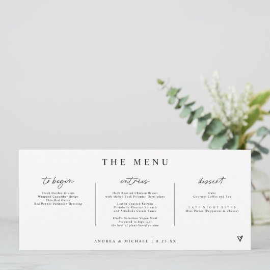 Menu Écriture manuscrite moderne Coeur Mariage horizont (Debout devant)