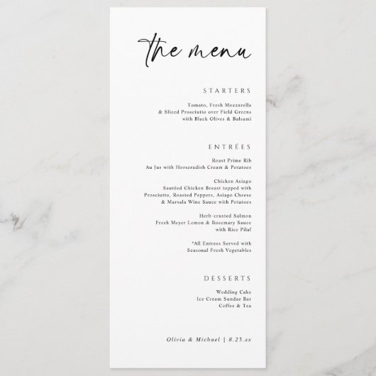 Menu Écriture manuscrite moderne Soir de mariage élégan (Devant)
