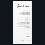 Menu Écriture manuscrite moderne Soir de mariage élégan<br><div class="desc">Ce menu Mariage Simple Modern Handwriting présente un design élégant et contemporain avec un script fluide et élégant. La disposition minimaliste et l'écriture design en font un complément sophistiqué à toute table mariage,  parfait pour les couples à la recherche d'une esthétique chic et moderne.</div>