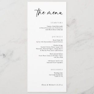 Menu Écriture manuscrite moderne Soir de mariage élégan