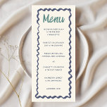 Menu Écriture manuscrite Retro Wavy Frame Vert Bleu Mar<br><div class="desc">Carte de menu Mariage bleu vert Retro Wavy Frame</div>