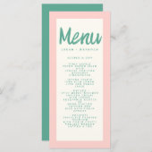 Menu Écriture manuscrite rose verte Typographie Mariage (Devant / Derrière)