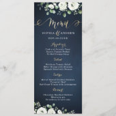 Menu Écriture or moderne marine bleu blanc mariage flor (Devant)