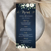 Menu Écriture or moderne marine bleu blanc mariage flor