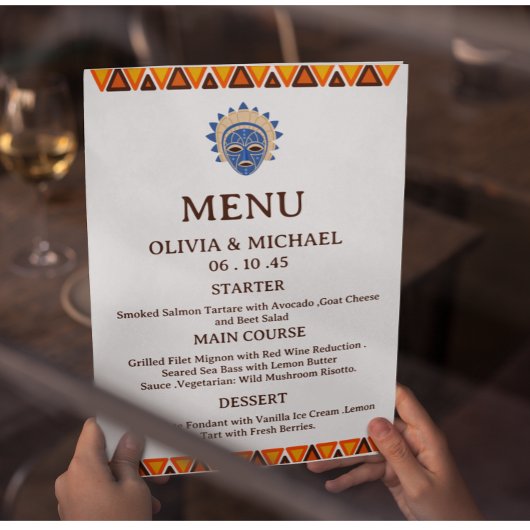 Menu Editable African Tribal Mask Ethnic Wedding 