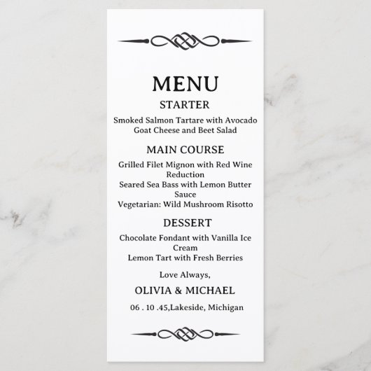 Menu Éditable Mariage Flèche de Nœud Celtique Noir et B (Devant)