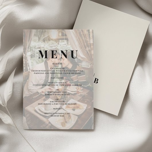 Menu Editorial Ivory Monogram Photo Wedding