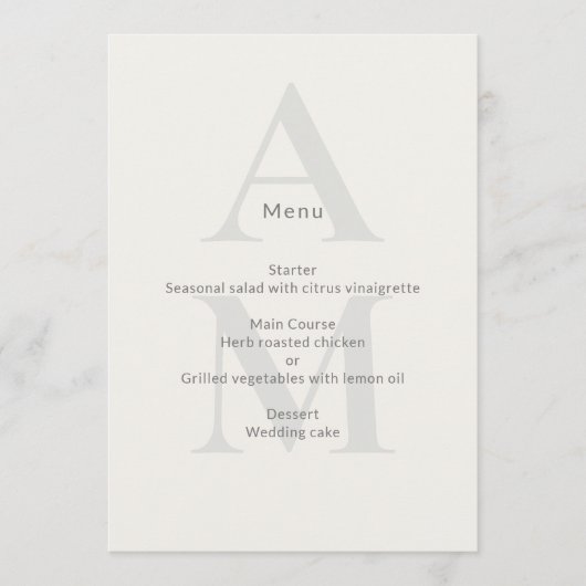 Menu Éditorial Mariage Minimal Initial (Devant)