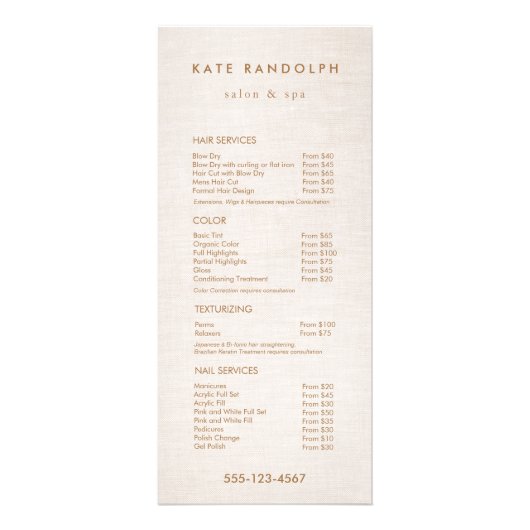 Menu Eenvoudig beige Salon Spa Price List Service (Voorkant)