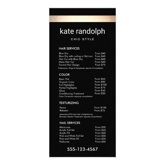 Menu Eenvoudige Gold Stripe Black Salon-prijslijst (Voorkant)