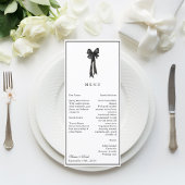 Menu Élégance Bow ruban Mariage noir et blanc