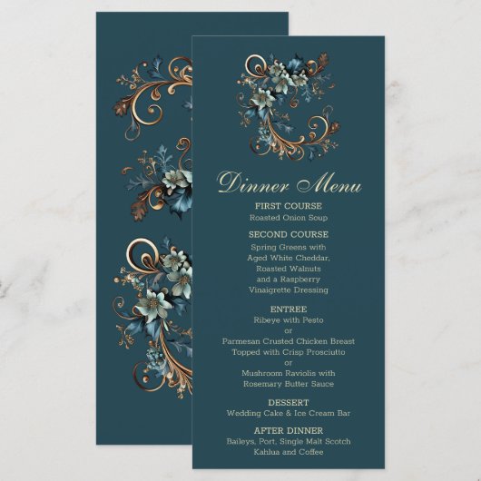 Menu Élégance florale dorée (Devant / Derrière)