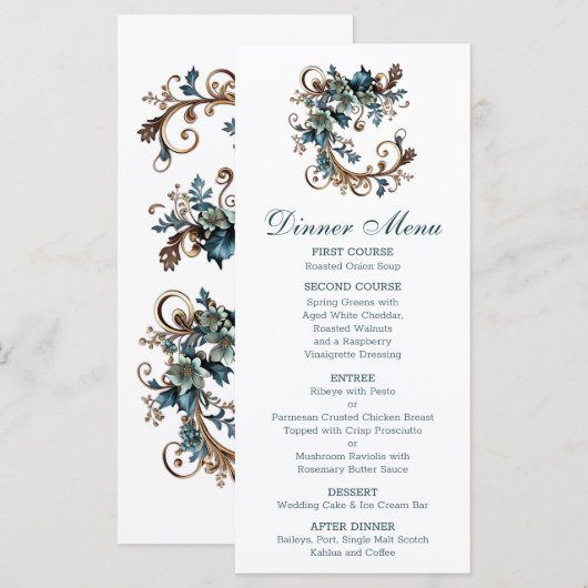 Menu Élégance florale dorée (Devant / Derrière)