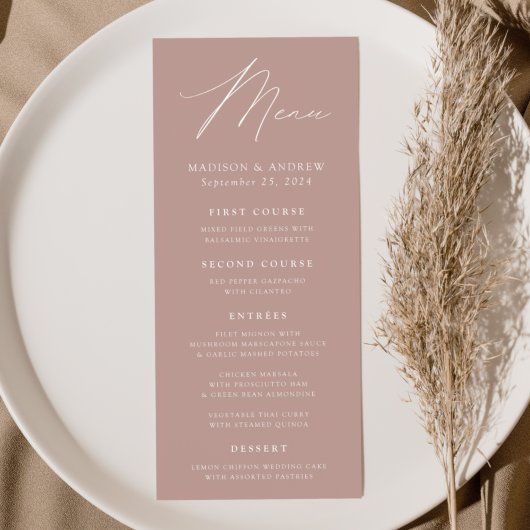 Menu Elégance moderne Dusty Rose Mariage
