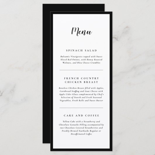 Menu Elégance moderne Mariage noir et blanc (Devant / Derrière)
