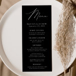 Menu Elégance moderne Mariage noir et blanc<br><div class="desc">Menu de mariage simple et élégant avec "Menu" affiché dans un script blanc moderne avec un arrière - plan noir ou la couleur de votre choix. Personnalisez le menu mariage noir en ajoutant vos noms, votre date de mariage et vos informations de menu. Conçu pour coordonner avec notre collection de...</div>