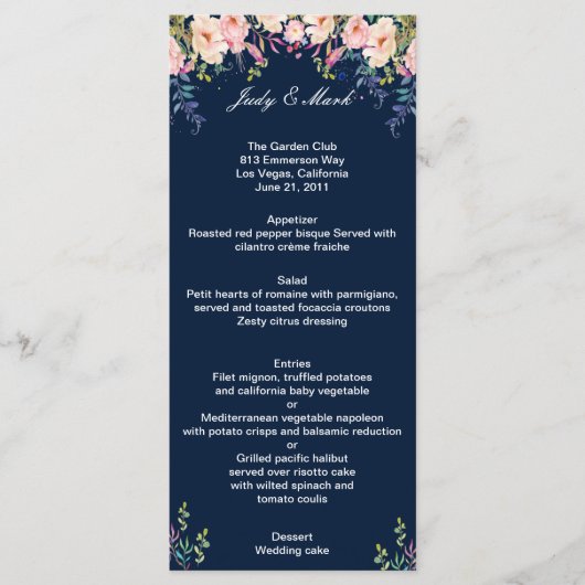 Menu Élégance moderne Mariage végétal rose (Devant)