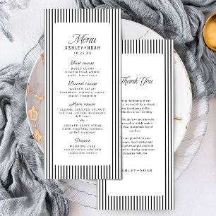 Menu Élégance rayée noir et blanc Mariage classe