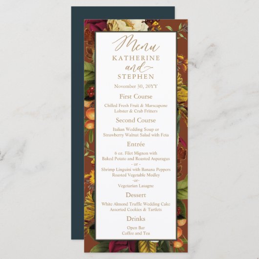 Menu Elégance Rustique Bouquet floral Réception de mari (Devant / Derrière)