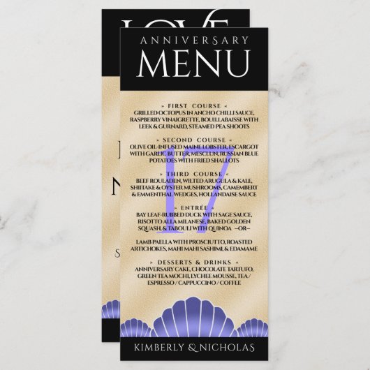 Menu Élégant 17ème anniversaire de Mariage des obus (Devant / Derrière)