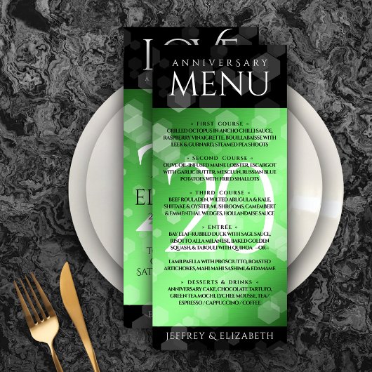 Menu Élégant 20e anniversaire de Mariage d'émeraude