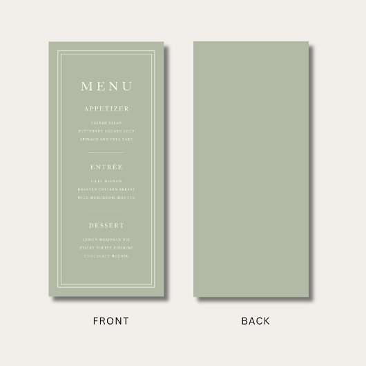 Menu Elegant 3 Course Sage Green