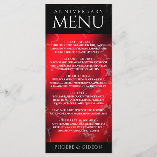 Menu Élégant 42e anniversaire du Mariage Jasper (Devant)